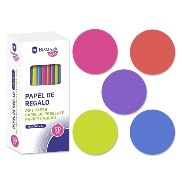 Bismark Neon Rollo de Papel Regalo - Medidas 70cmx200cm - 5 Colores Neon · Pack de 50 uds.