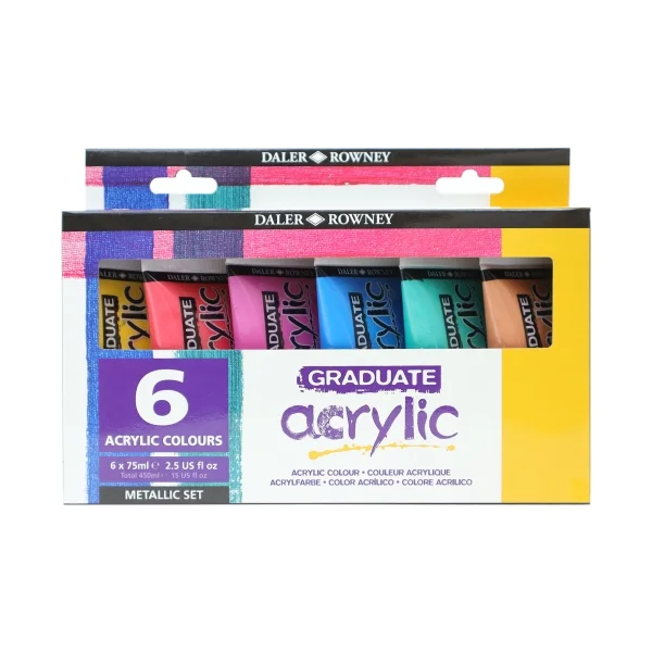 Daler Rowney Graduate Pack de 6 Pinturas Acrilicas - Set Metalico - 75ml - Colores Surtidos