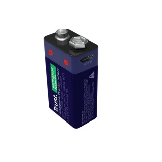 Trust Pila de 9V Recargable por USB-C - 400mAh - 16x26x47mm - Color Azul Marino