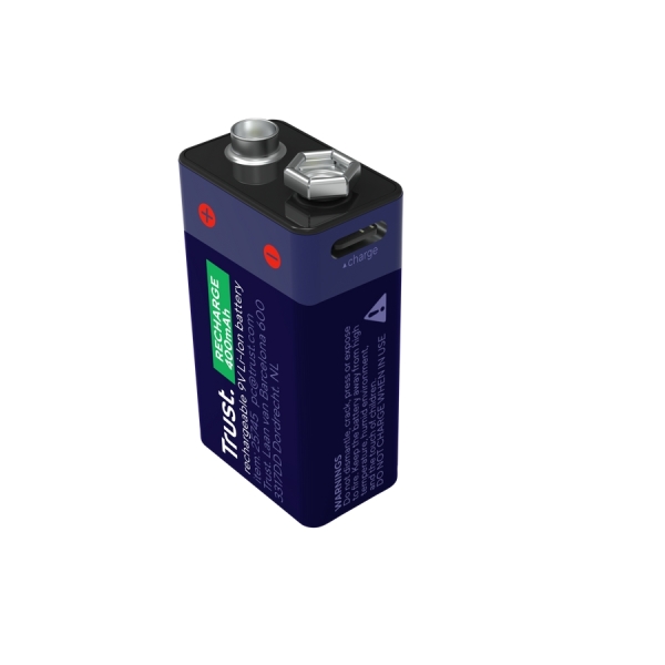 Trust Pila de 9V Recargable por USB-C - 400mAh - 16x26x47mm - Color Azul Marino