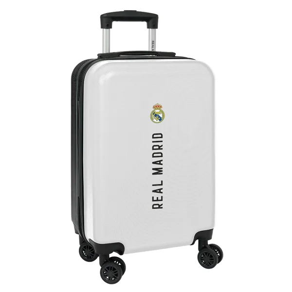 Safta Real Madrid 1ª Equipacion 24/25 Maleta con Ruedas 20" - Asa Telescopica - 4 Ruedas Giratorias - Cierre con Candado - 34.5x55x20cm - Color Blanco/Negro