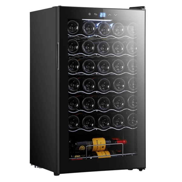 Cecotec Bolero GrandSommelier 34030 Black Compressor Vinoteca 34 Botellas - Capacidad 80L - Silencioso 41dB - Luz LED - Pantalla LED - Temperatura Regulable - Compresor de Enfriamiento - Col