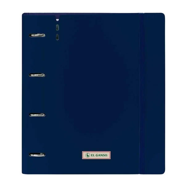 Safta el Ganso Eclipse Carpeta con 4 Anillas 35mm - Tapas de PP Foam - Recambio 100 Hojas - Cierre Elastico - Ranura para Boligrafo - Separadores Internos - 270x40x320mm - Color Azul Marino