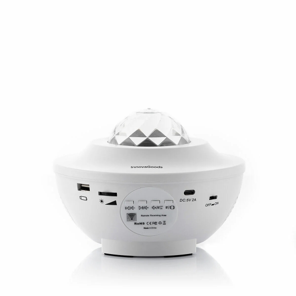 Innovagoods Sedlay Proyector de Estrellas con Altavoz - Bluetooth - Cable 145cm - Luz LED - Temporizador - Antideslizante - Apagado Automatico - 17x12.5cm - Color Blanco