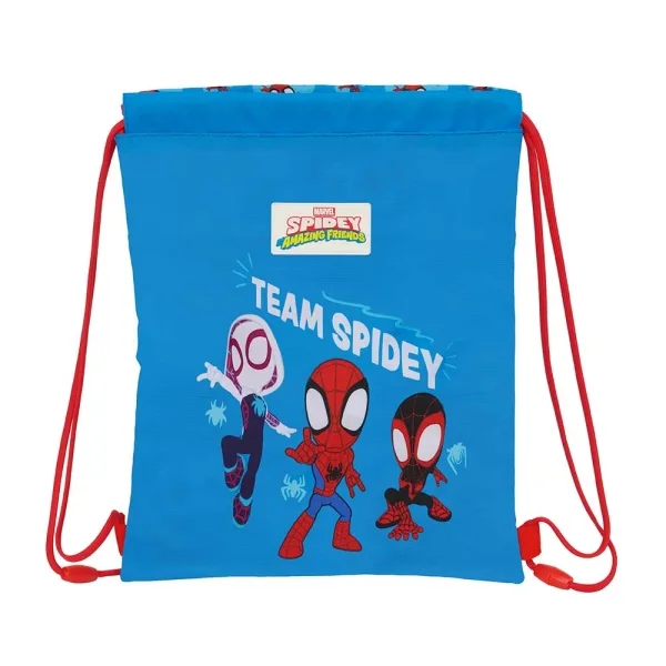 Safta Spidey Saco Plano - Bolsillo con Cremallera - Cierre con Cordones - 3L - 260x10x340mm - Color Rojo y Azul
