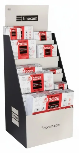 Finocam Expositor de Pie con 125 Calendarios Neutros Surtidos - Anual 2026 - Estructura de Carton - Color Surtidos