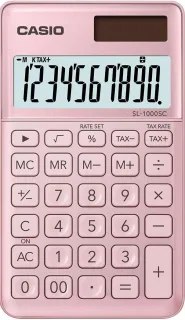 Casio SL-1000SC Calculadora de Bolsillo - Pantalla Extragrande de 10 Digitos - Alimentacion Solar y Pilas - Color Rosa