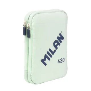 Milan Coleccion 430 Plumier de 2 Pisos con 2 Gomas de Borrar, Sacapuntas, Lapiz, Boligrafo P1 Touch Azul, Regla, 12 Lapices de Colores y 18 Rotuladores - Color Verde