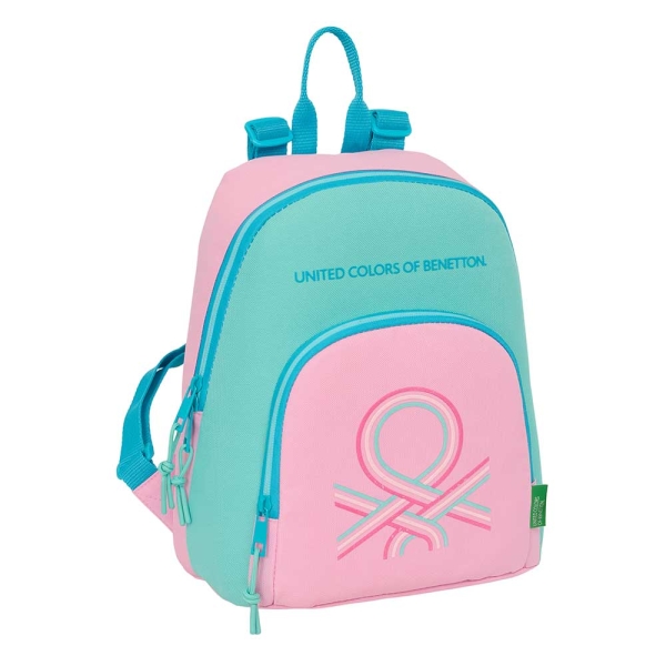 Safta Benetton Dolce Mini Mochila - Bolsillo Frontal - Cremallera Doble - Bolsillo Interior Seguro - Bolsillo Trasero - Hombreras Ajustables - Asa Superior - 250x130x300mm - Color Rosa Pastel