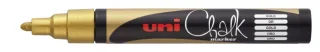 Uni-ball PWE-5M Marcador de Tiza Liquida - Punta Conica 1.8-2.5mm - Borrado en Humedo - Resistente a la Lluvia y Exteriores - Color Oro · Pack de 6 uds.