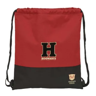 Safta Harry Potter Hogwarts Saco Plano - Cierre con Cordones - Bolsillo Interior con Cremallera - 35x40x1cm - Color Negro y Rojo