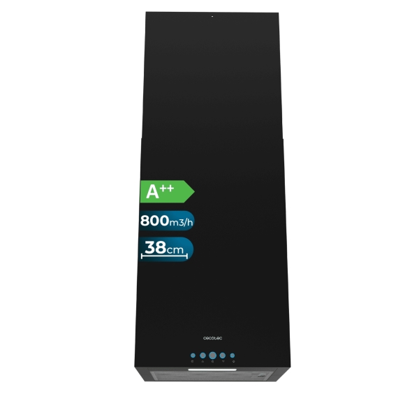 Cecotec Bolero Flux ICT 388000 Black A++ Campana Extractora de Techo de 38cm - 210W - Succion 800m3/h - Luz LED - Incluye Accesorios - Kit de Montaje - Filtros de Carbono Incluidos - Color N