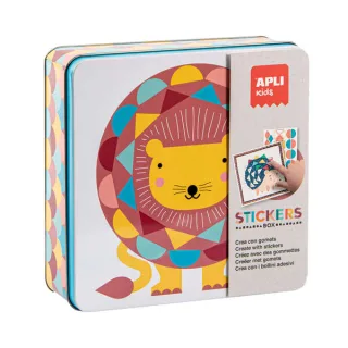 Apli Juegos de Gomets Leon - Incluye 16 Laminas y 14 Hojas de Gomets Removibles - Estimula la Psicomotricidad Fina y el Pensamiento Matematico - Caja Metalica Exclusiva Apli Kids - Colorido