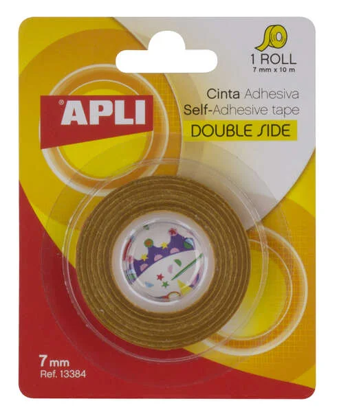 Apli Cinta Adhesiva Doble Cara 7mm x 10m - Facil de Cortar y Aplicar - Adhesion Fuerte y Duradera - Transparente Transparente