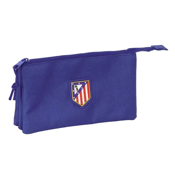 Safta Atletico de Madrid Teen Dark Blue Portatodo - 3 Compartimentos con Cremalleras - Bolsillo Interior - 0.6L - 220x30x120mm - Color Azul Marino