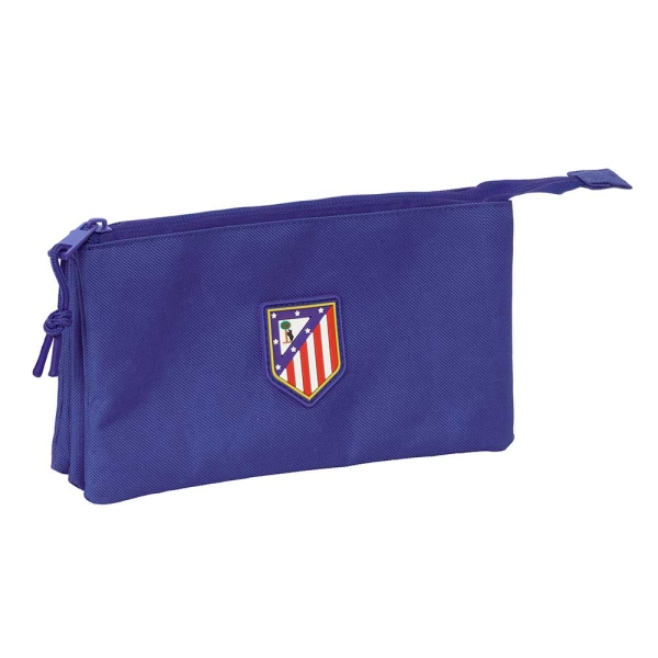Safta Atletico de Madrid Teen Dark Blue Portatodo - 3 Compartimentos con Cremalleras - Bolsillo Interior - 0.6L - 220x30x120mm - Color Azul Marino