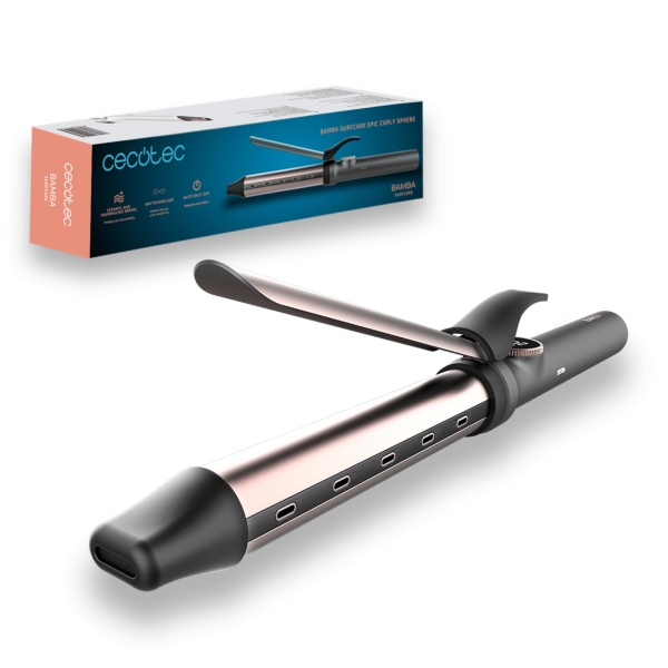 Cecotec Bamba SurfCare Epic Curly Sphere Rizador de 32mm - Cilindro Ceramica y Turmalina - Iones Negativos - Pantalla LED de Temperatura - Rango de 120 a 210°C - Cable 360º - Punta Fria - Co
