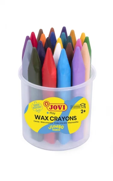 Jovi Jumbo Easy Grip Bote de 24 Ceras Triangulares - No Manchan - Super Resistente - Agarre Facil - Trazo Suave - Apto para Sacapuntas - Libre de Alergenos - Color Surtido