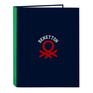 Safta Benetton Together Carpeta con 4 Anillas 25mm - Tapas Duras Forradas - Formato Folio - Resistente - 265x40x330mm - Color Azul Marino