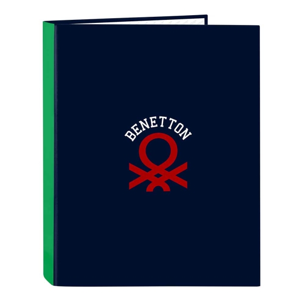 Safta Benetton Together Carpeta con 4 Anillas 25mm - Tapas Duras Forradas - Formato Folio - Resistente - 265x40x330mm - Color Azul Marino