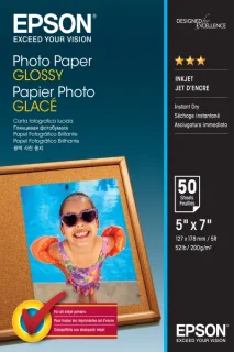 Epson Photo Glossy Pack de 50 Hojas de Papel Fotografico - 13x18cm - Gramaje de 200g/m2 - Acabado Brillante - Compatible con Impresoras Inkjet - Color Blanco