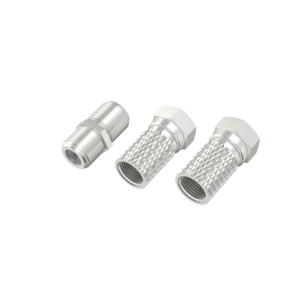 Hama Essential Set de Adaptadores para Cable de Antena - 2 Conectores F Hembra - Union Conector F Macho Macho - Color Plata