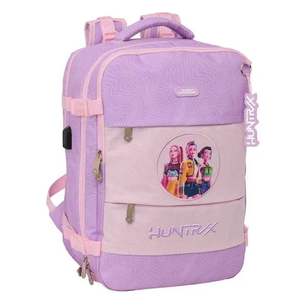 Safta K-Pop Demon Hunters Iconic Mochila de Cabina - Bolsillo para Portatil hasta 15.6" - Portabotellas - USB - Zapatillero - Transpirable - Acolchada - 29x44x19cm - Color Lavanda