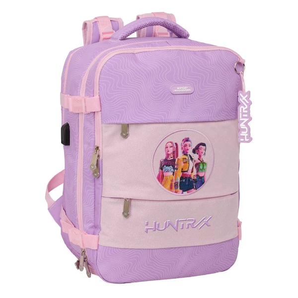 Safta K-Pop Demon Hunters Iconic Mochila de Cabina - Bolsillo para Portatil hasta 15.6" - Portabotellas - USB - Zapatillero - Transpirable - Acolchada - 29x44x19cm - Color Lavanda