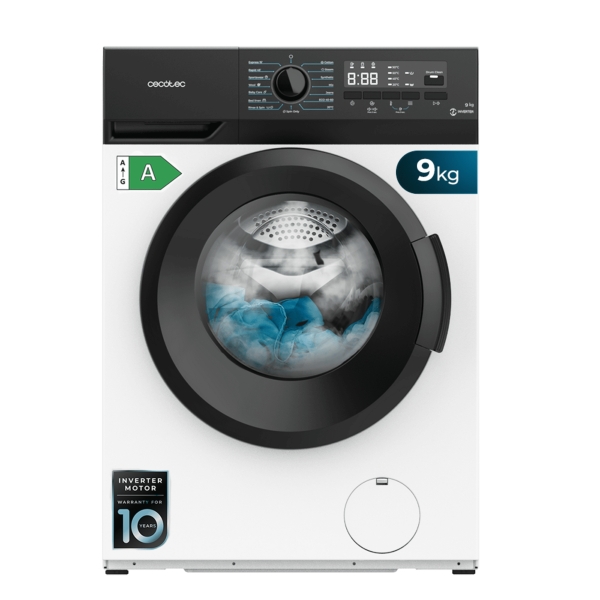 Cecotec Bolero dresscode 9300 Inverter A Lavadora de Carga Frontal - Capacidad 9kg - Velocidad 1400rpm - Seguro Infantil - Display LED - Motor Inverter - 15 Programas - Color Blanco y Negro