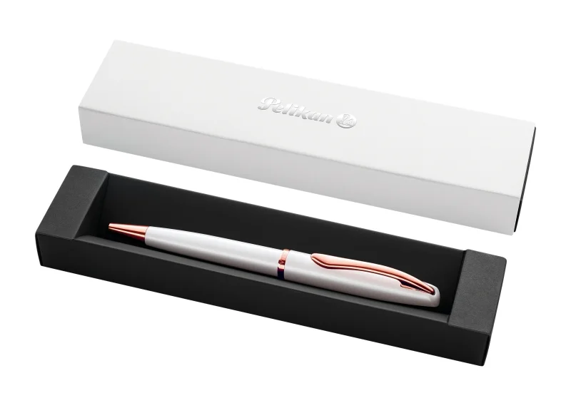 Pelikan Jazz Noble Boligrafo Retractil - Trazo de 1mm - Mecanismo de Giro - Recambio 337M Azul - Estuche de Regalo - Detalles Cromados - Color Perla