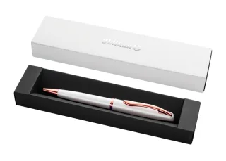Pelikan Jazz Noble Boligrafo Retractil - Trazo de 1mm - Mecanismo de Giro - Recambio 337M Azul - Estuche de Regalo - Detalles Cromados - Color Perla