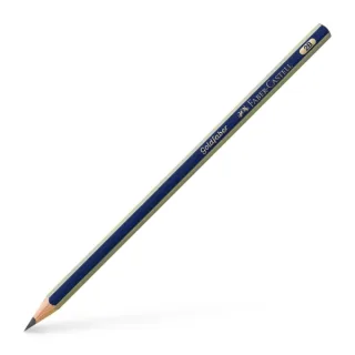 Faber-Castell Goldfaber 1221 Lapiz de Grafito 2B - Alta Calidad - Resistente a la Rotura - Cuerpo en Azul y Rayas Doradas · Pack de 12 uds.