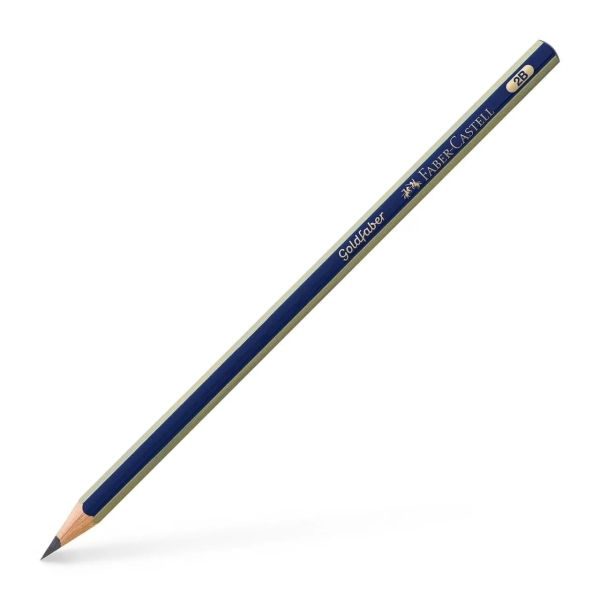 Faber-Castell Goldfaber 1221 Lapiz de Grafito 2B - Alta Calidad - Resistente a la Rotura - Cuerpo en Azul y Rayas Doradas · Pack de 12 uds.