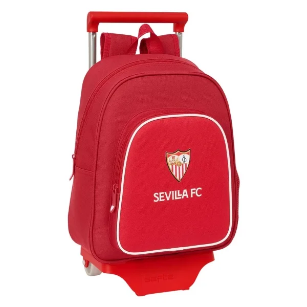 Safta Sevilla FC Mochila con Carro - Portabotellas - Hombreras Ergonomicas - Bolsillo Frontal - Asa Superior de Transporte - Extraible - Resistente al Agua - 28x10x67cm - Color Rojo