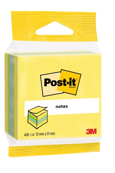 Post-It Cubo de 400 Notas Adhesivas Reposicionables - Forma Rectangular - 51x51mm - Colores Surtidos