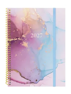 Finocam Trendy Design Collection Goldy Agenda - Anual 2027 - Semana Vista Horizontal - Formato E10 - 155x212mm - Espiral - Tapa de Polipropileno - Esquinas Microperforadas - Papel de 80g/m2