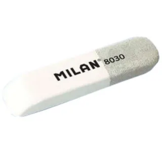 Milan 8030 Goma de Borrar Biselada - Doble Uso - Flexible - Miga de Pan - Caucho - Color Blanco/Gris · Pack de 30 uds.