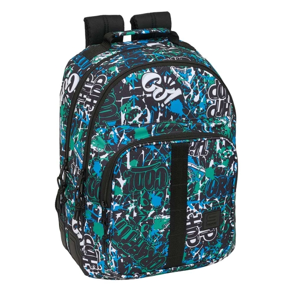Safta Graffiti Go Mochila con 2 Compartimentos - Antirozaduras - Adaptable a Carro - Bolsillo Frontal - Portabotellas - Tirador Doble - Hombreras Acolchadas - 20L - 320x150x420mm - Color Azul Oscuro