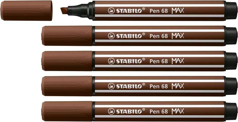 Stabilo Pen 68 MAX Rotulador - Punta de Fibra Biselada - Trazo entre 1-5mm aprox. - Tinta a Base de Agua - Color Marron · Pack de 5 uds.