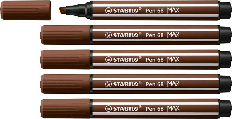 Stabilo Pen 68 MAX Rotulador - Punta de Fibra Biselada - Trazo entre 1-5mm aprox. - Tinta a Base de Agua - Color Marron · Pack de 5 uds.
