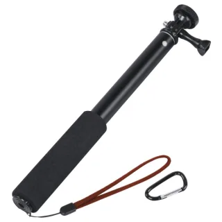 Hama Selfie 90 Palo Monopie con Rosca de 1/4 - Longitud de 30 a 90cm - Cuerpo Metalico - Correa de Mano - Compatible con Camaras Deportivas - Color Negro