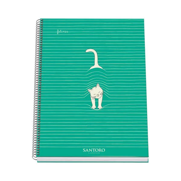 Dohe Santoro Felines Cuaderno Espiral Tapa Dura - Tamaño A4 de 100 Hojas 90gr - Hojas Microperforadas con 4 Taladros - Cuadricula 5mm
