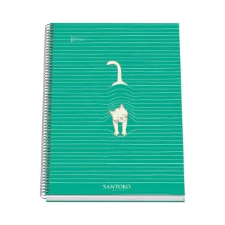 Dohe Santoro Felines Cuaderno Espiral Tapa Dura - Tamaño A4 de 100 Hojas 90gr - Hojas Microperforadas con 4 Taladros - Cuadricula 5mm