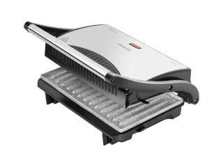 Cecotec Rock’nGrill Parrilla Electrica - 700W - Asa Tacto Frio - Revestimento de Piedra - Superficie 23x14.5cm - Hueco Recogecables - Base Antideslizante - Placa Superior Flotante - Color Ne