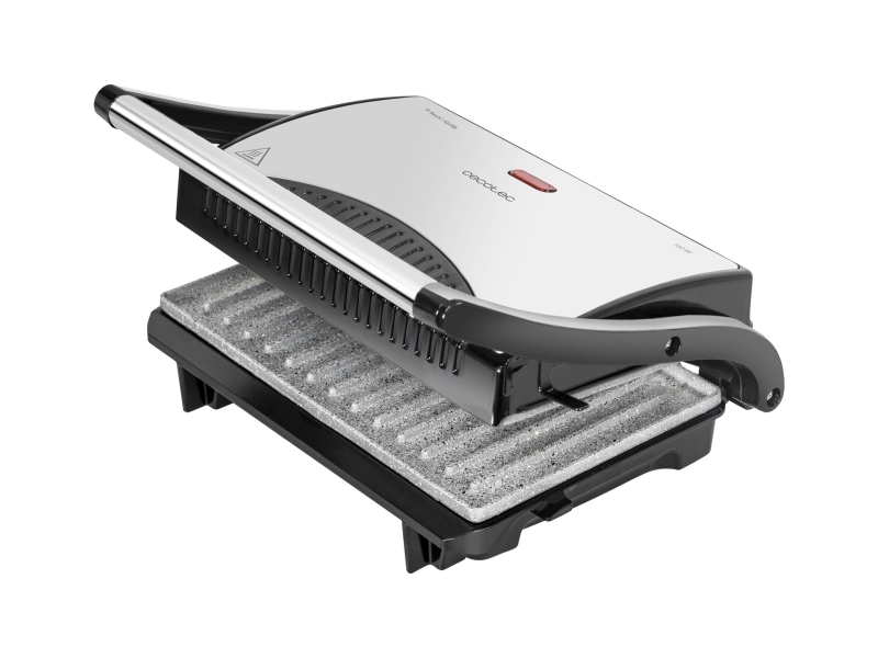 Cecotec Rock’nGrill Parrilla Electrica - 700W - Asa Tacto Frio - Revestimento de Piedra - Superficie 23x14.5cm - Hueco Recogecables - Base Antideslizante - Placa Superior Flotante - Color Ne
