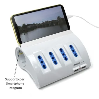 Ewent Regleta con 6 Tomas - 4 Tomas L + 2 Toma L/F (Schuko) - 2x USB-A - Proteccion Infantil - Enchufe Italiano Plano en Angulo - Proteccion contra Sobretensiones - Cable de 1.5m - Color Bla