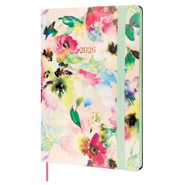 Finocam Flexi Joy Agenda - Anual 2026 - Tapa Blanda - Formato FA5 - 151x13x214mm - Semana Vista en Vertical - Tematica de Flores