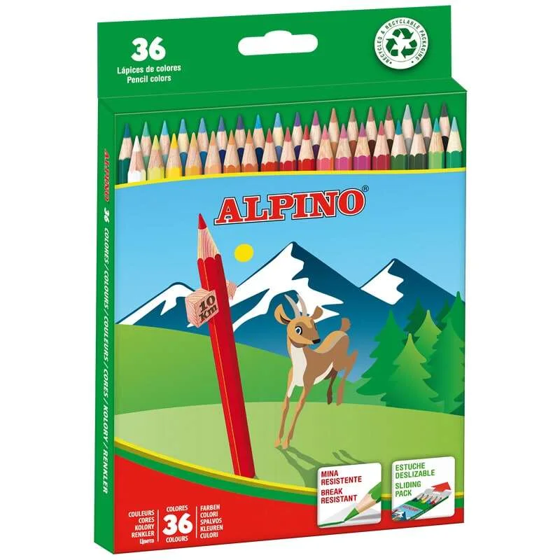 Alpino Pack de 36 Lapices de Colores - Mina de 3mm Resistente a la Rotura - Bandeja Extraible - Colores Vivos y Brillantes Surtido