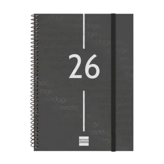 Finocam Year Agenda de Espiral en Catalan - Anual 2026 - Tapa Ligera - Formato E10 - 162x14x212mm - Semana Vista en Vertical - Color Negro