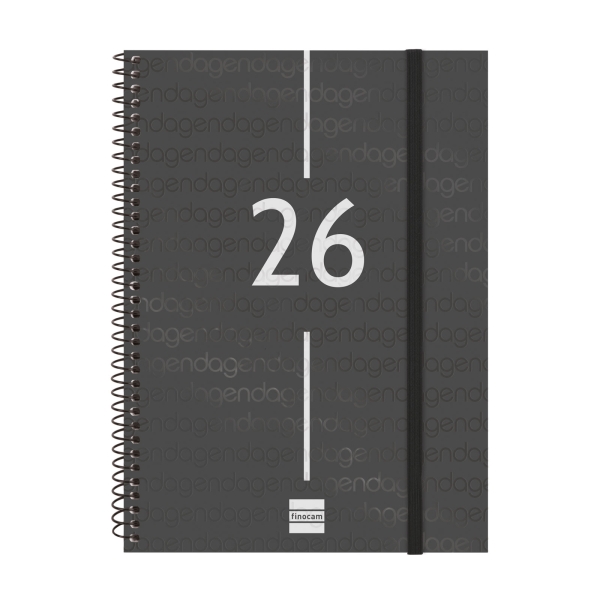 Finocam Year Agenda de Espiral en Catalan - Anual 2026 - Tapa Ligera - Formato E10 - 162x14x212mm - Semana Vista en Vertical - Color Negro